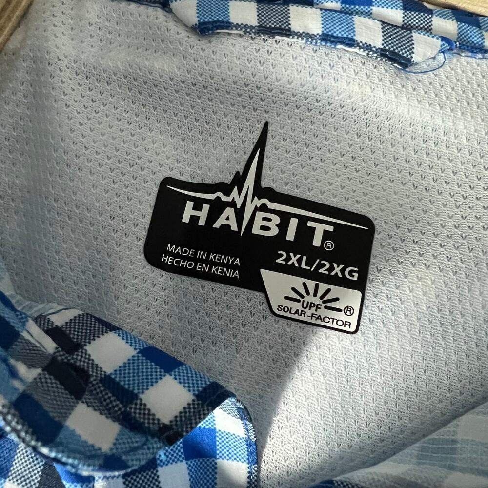 Habit Fishing Shirt Men's Size 2XL Short Sleeve Blue Plaid NWT